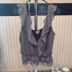 Evereve Black and White Ruffled Peplum Blouse